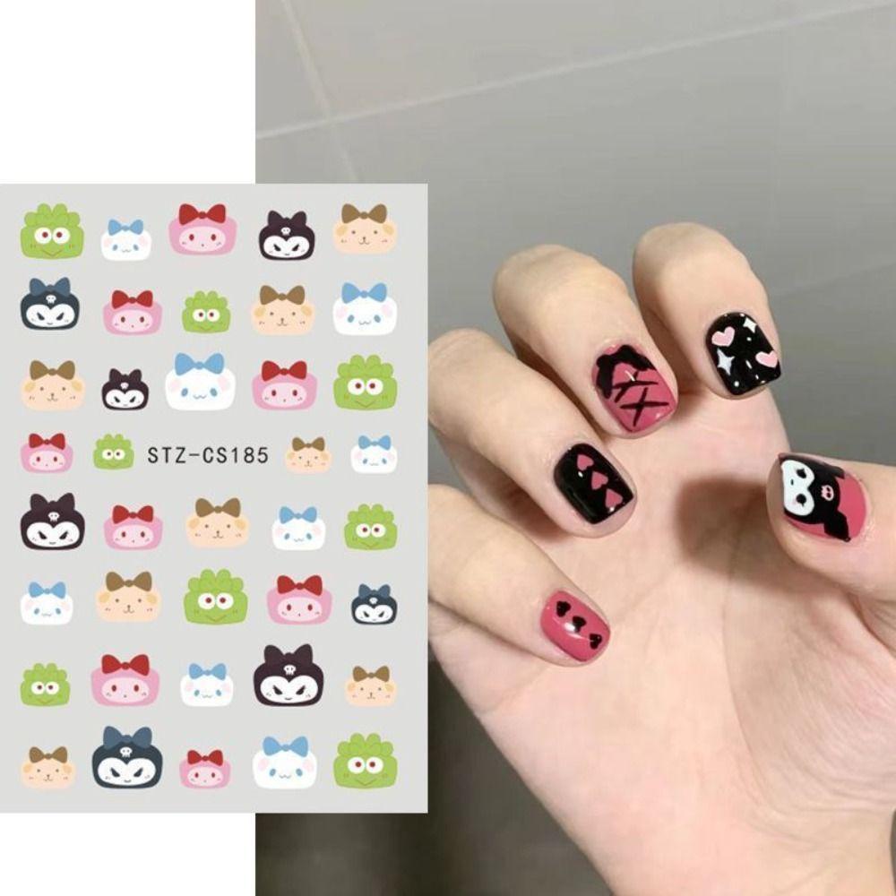 Needway   Stiker Kuku Perekat Diri Pola Warna-Warni Nail Art Decor Kartun Kucing Decal