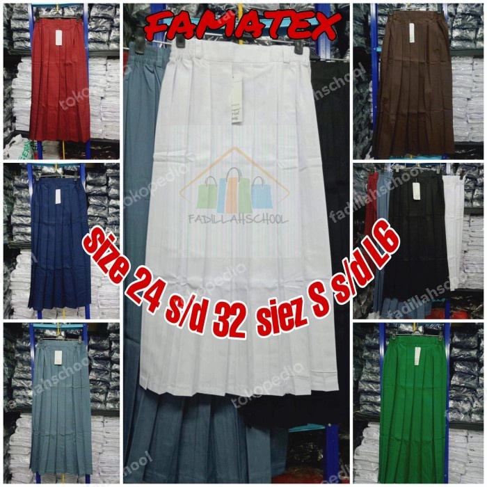 ROK SD SMP SMA REMPEL PANJANG PUTIH SIZE 24 s/d L5/ROK SERAGAM SEKOLAH - Putih, 24-25