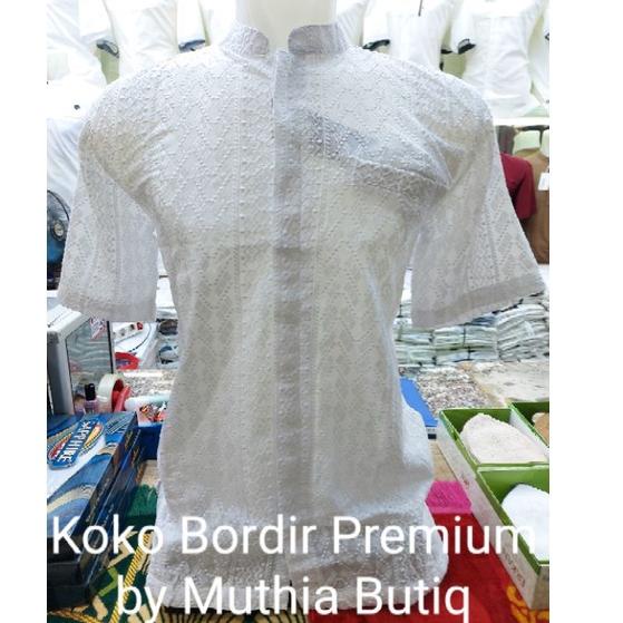 ♫ Baju Koko Putih Lengan Pendek, Bahan Katun Bordir by Muthia Butiq ( MB ). ❋
