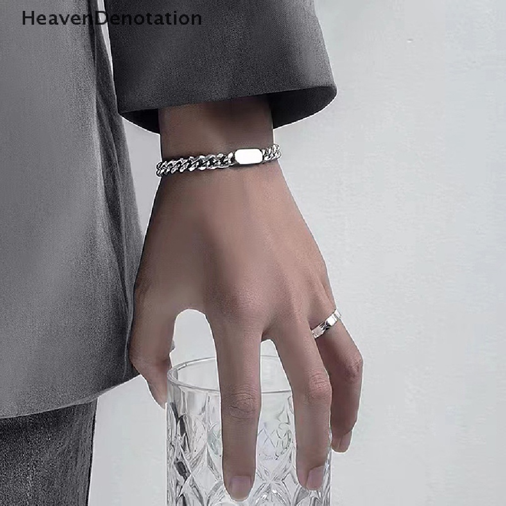 [HeavenDenotation] Minimalis Hip Hop Logam Gelang Untuk Wanita Pria Baja Titanium Liontin Tebal Curb Link Rantai Gelang Bangles Hip Hop Streetwear Fashion Perhiasan HDV