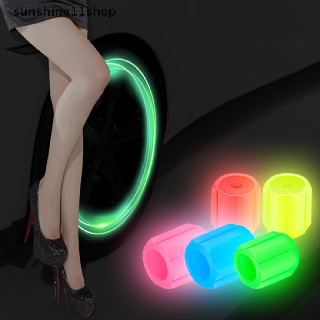 Sho 4pcs Universal Fluorescent Luminous Tire Valve Stem Covers Tutup Katup Ban Mobil Hijau/Kuning/Biru/Merah Bubuk Neon N