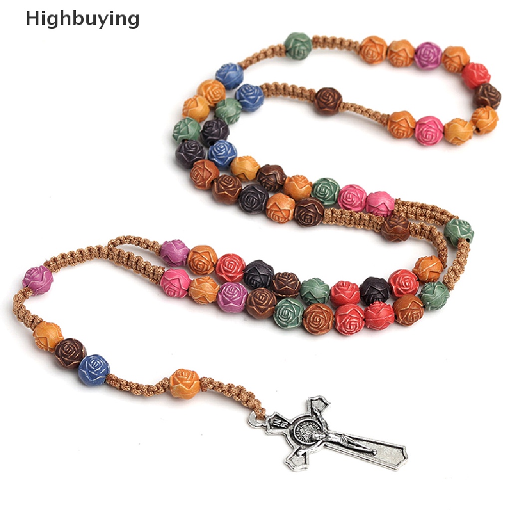 Hbid Kalung Liontin Salib Warna-Warni Yesus Katolik Doa Kristen Kalung Manik-Manik Perhiasan Keagamaan Glory