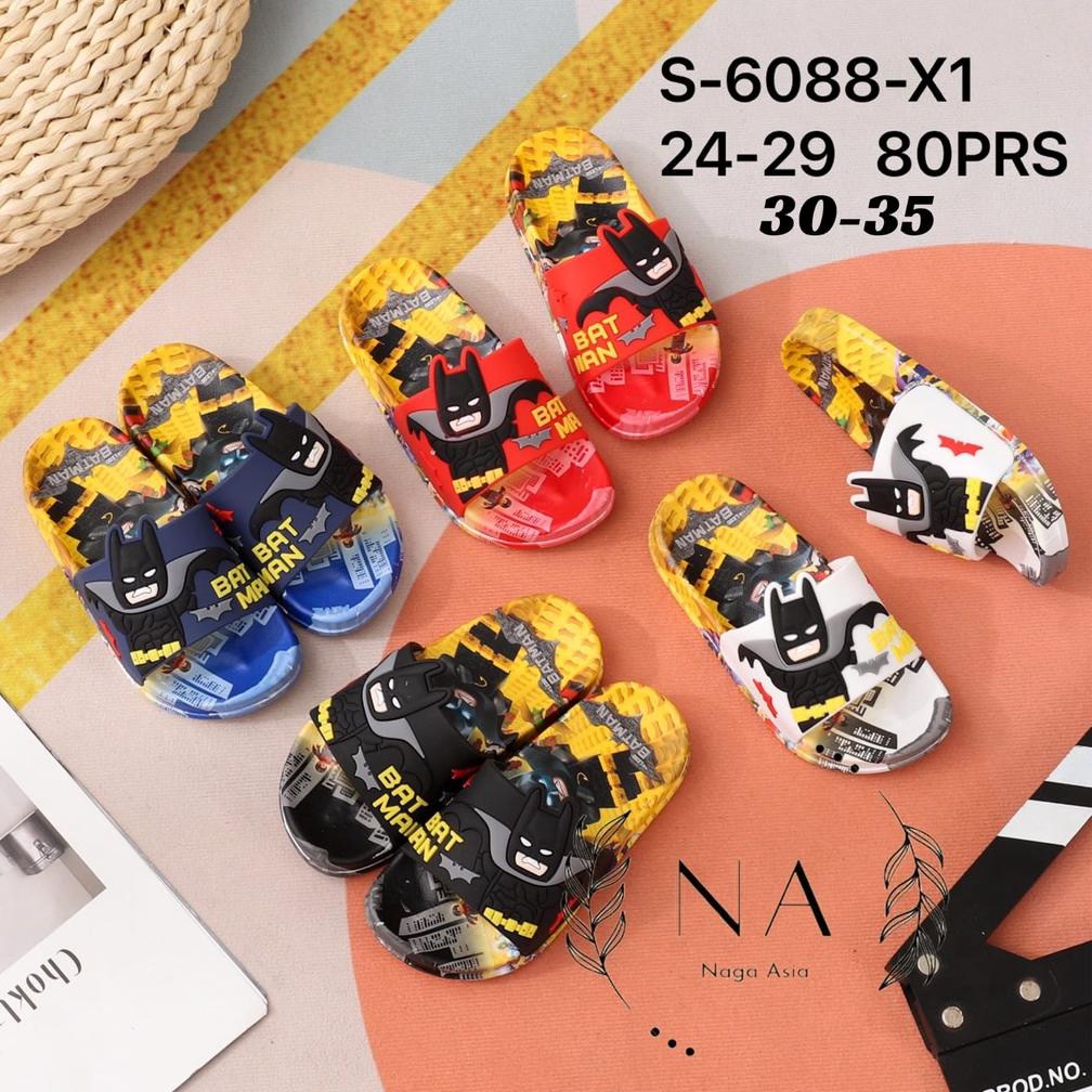 【MEGA SALE】 Sandal Selop anak karakter BATMAN S-6088-x1 size 24-35/ sandal anak laki-laki