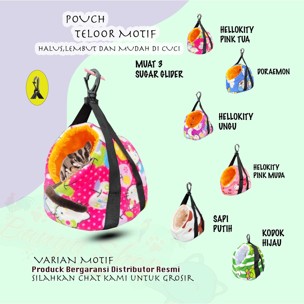 SLEEPING POUCH MODEL TELOR-MOTIF-BINATANG-LUCU UNTUK HEWAN SUGAR GLIDER / TUPAI TERBANG,SARANG BURUNGMUDAH DI CUCI DAN LEMBUT