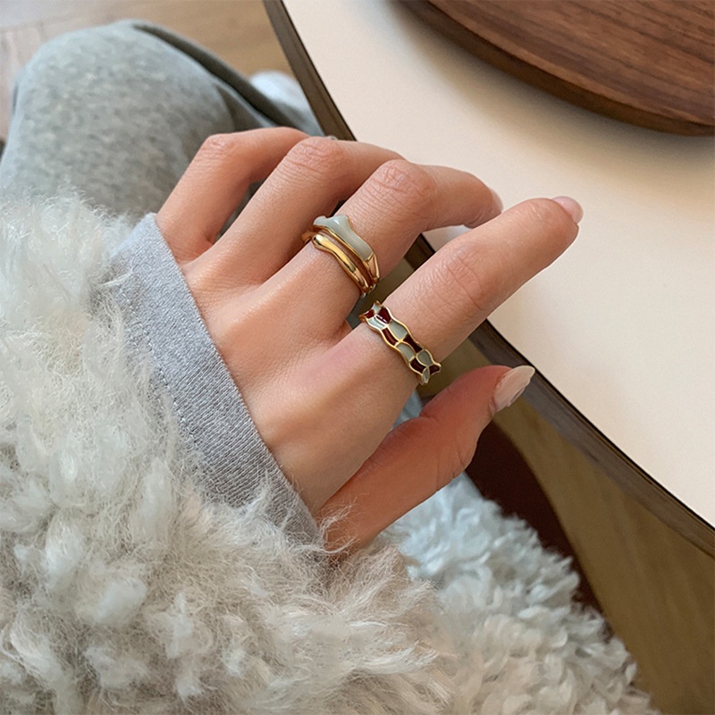 YEEZII Cincin Papan Catur Fashion Adjustable Vintage Cincin Emas Tetes Minyak Untuk Aksesoris Perhiasan Wanita