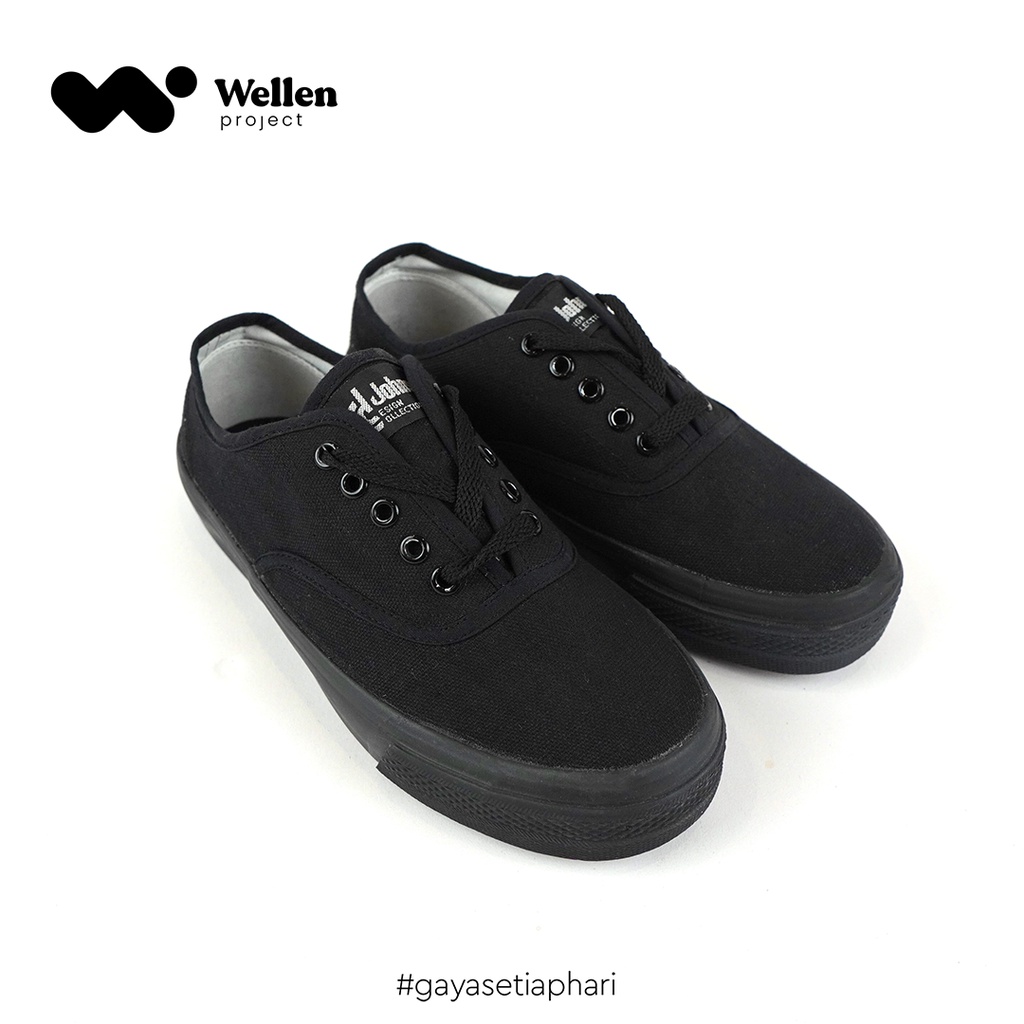 WELLEN PROJECT Johnson Astro Lowcut All Black / Sepatu Sneakers Kasual Full Hitam