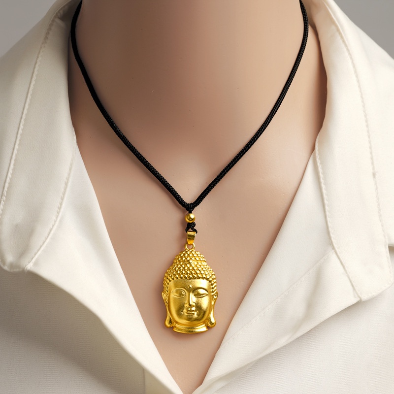 Goldkingdom Fashion Perhiasan 24 K Bangkok Aksesoris Ready Stock Gaya Cina Baru Maitreya Buddha Liontin Hitam Dikepang Tali Kalung Buddha Kepala Liontin