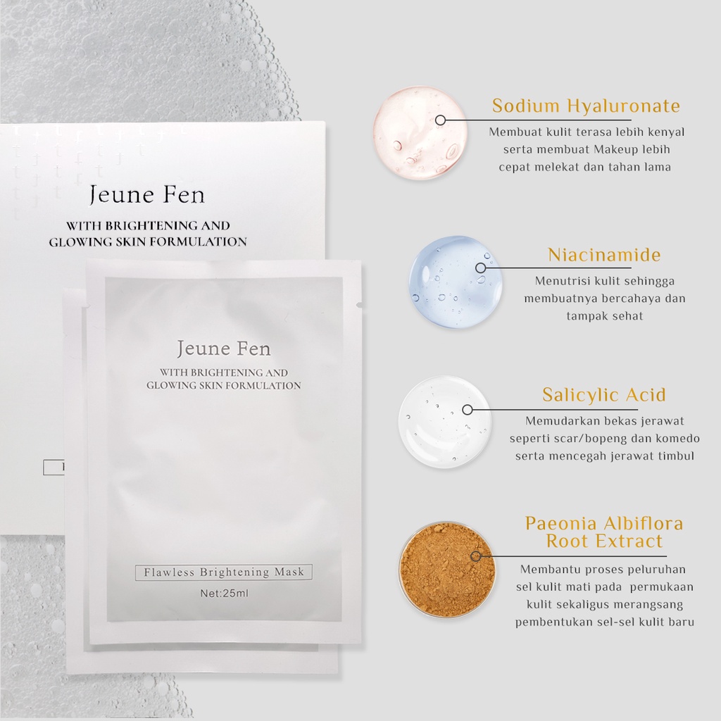 100% ORIGINAL!!!! BPOM JEUNE FEN FLAWLESS BRIGHTENING AND GLOWING SHEET MASK MASKER WAJAH MENCERAHKAN MEMUTIHKAN