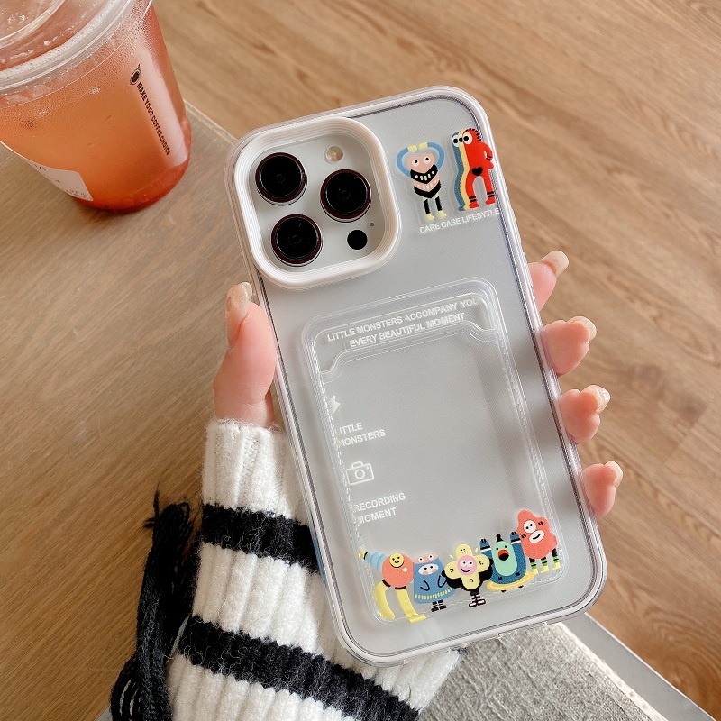 IPHONE Case Pelindung Transparan Kartun Desain Lengan Kartu 3in1 Untuk Iphone14 13 12 11 Pro Max X XR XS Max7 8 Plus