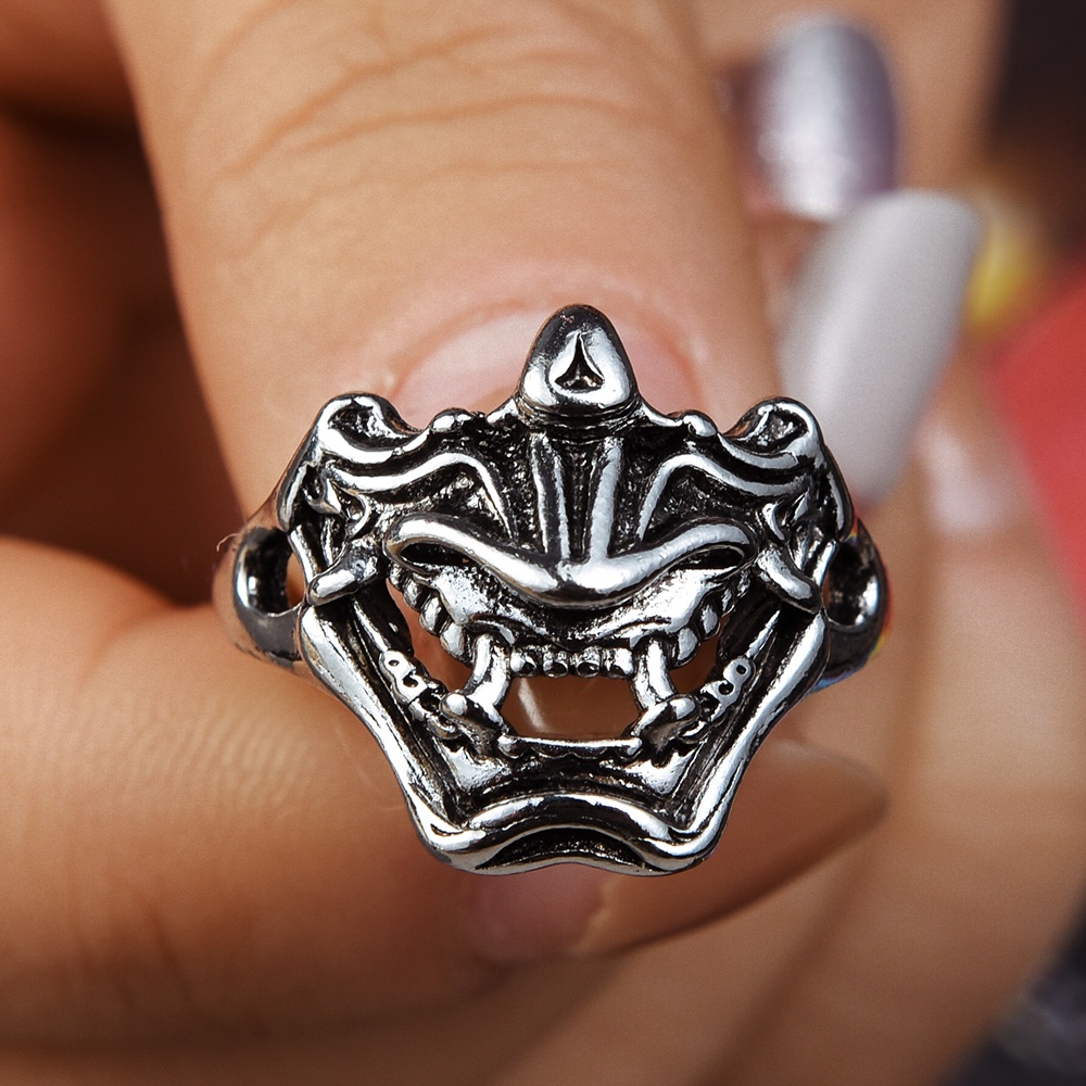 Wanita Pria Kreatif Wajah Setan Punk Jari Cincin Fashion Perhiasan Gaya Gothic Jalan Hip Hop Pesta Rings Adjustable Open