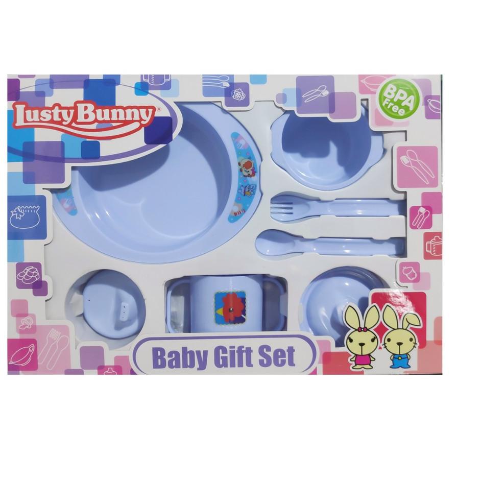 Lebih Ekonomis TEMPAT MAKAN BAYI FEEDING SET 7IN1 LUSTY BUNNY ALAT PERALATAN MAKAN BAYI SET LUSTYBUN