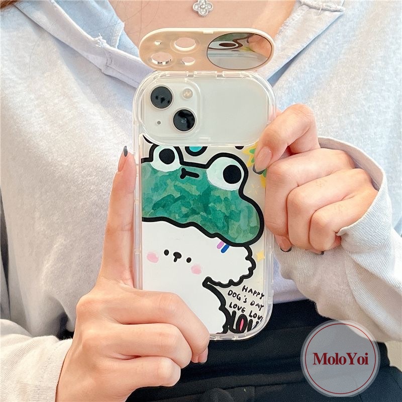 IPHONE Flip Make Up Mirror Case Kompatibel Untuk Iphone14 11 12 13 Pro MAX XR 7 8 14 Plus X XS MAX SE 2020 Graffiti Lucu Kartun Hewan Kodok Anjing Kelinci Soft Case