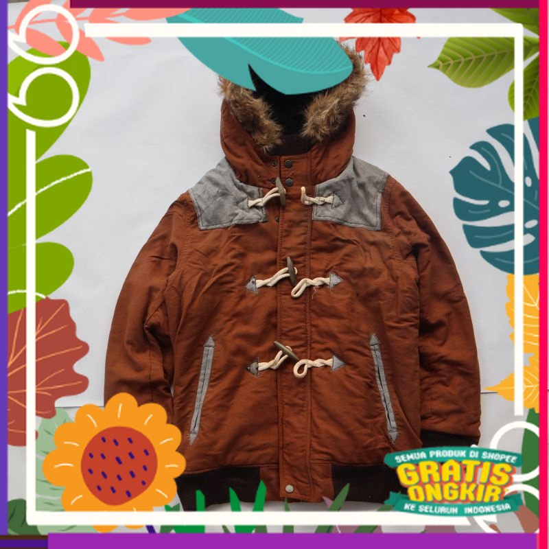 JAKET BOMBER DENIM DOWN SIZE M FIT L PRELOVED / crop corp