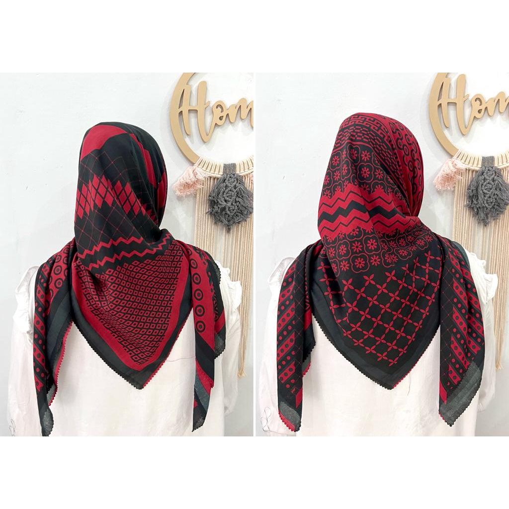 Hijab Segiempat Voal Laser Cut Motif INNJI MERAH