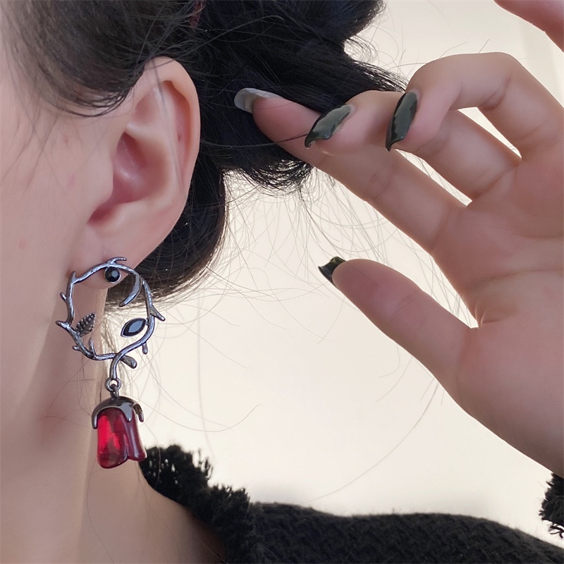 Briars Aksesoris Anting Mawar Merah Harajuku Versi Korea