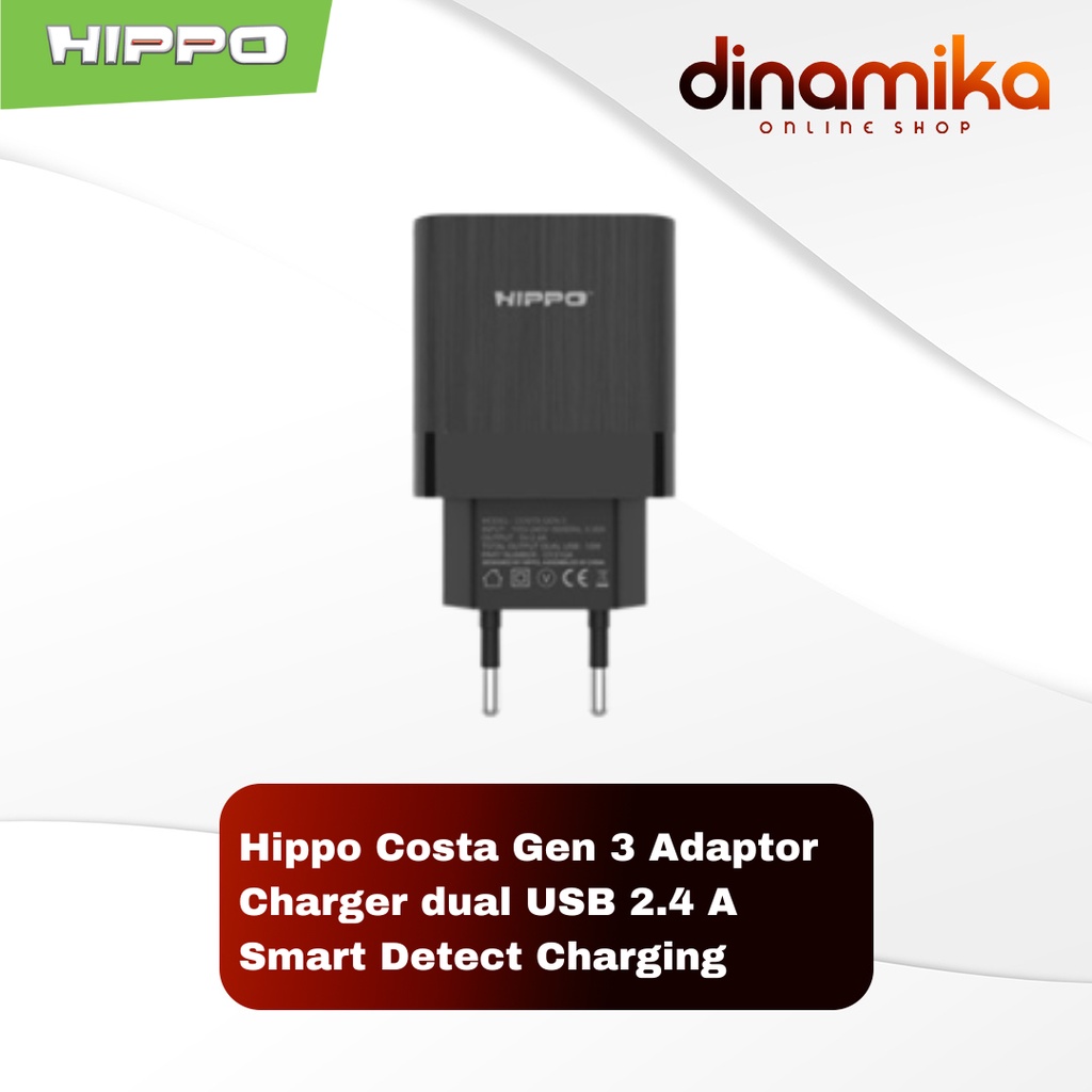 Hippo Adaptor Costa 3 2.4A 2 Port SDC USB Adapter Kepala Casan Colokan Charger Charging Rumah Type C Iphone Micro Travel Dual Port Output USB A USB C