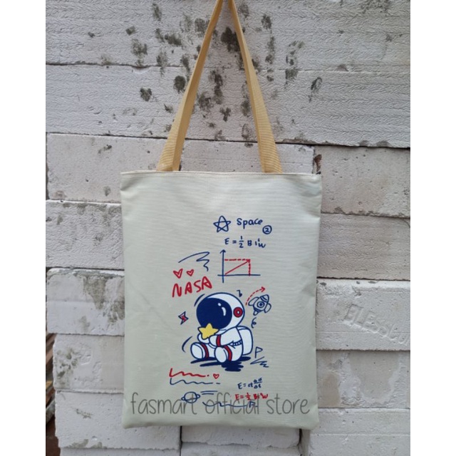 Tote bag Resleting Totebag Wanita Tas Kuliah Astronot Series