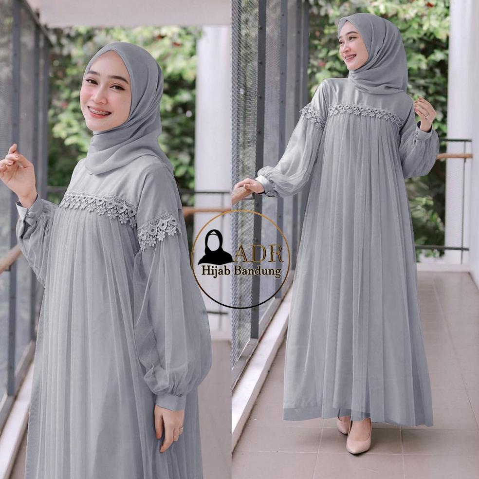 Ready NURAINI MAXI DRESS IMPORT | Gamis Muslim Murah Perempuan BROKAT TILE Cantik RENDA IMPORT TERBA