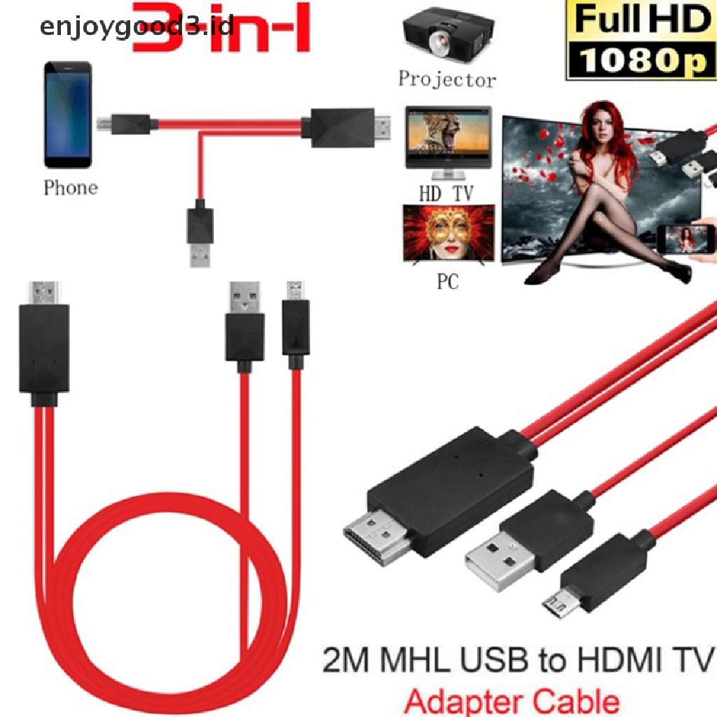 [Rready Stock] 2020baru Adaptor Kabel TV Micro USB Ke HDMI 1080P HD Untuk Ponsel Android 2m (ID)