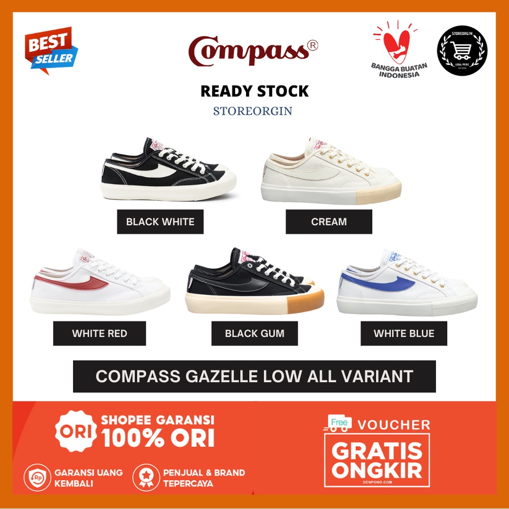 [BNIB] COMPASS GAZELLE LOW BLACK WHITE / CREAM / MATCHA WHITE / BLUE / WHITE BLUE