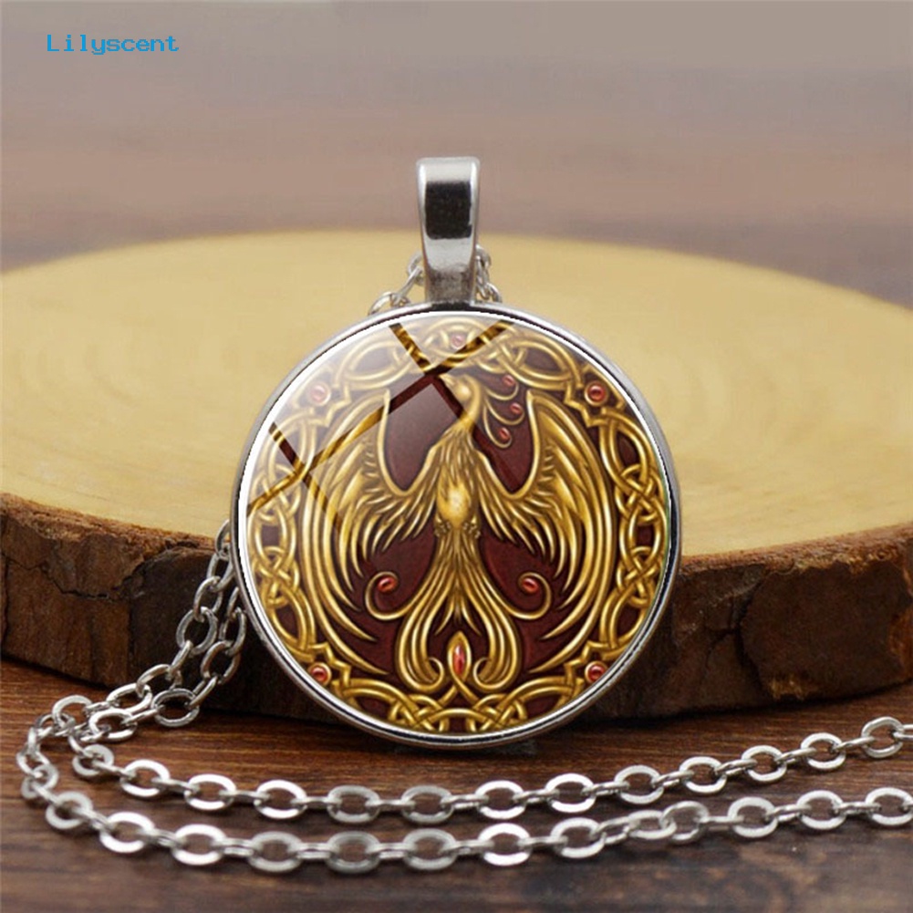 [LS] Phoenix Pola Liontin Cabochon Vintage Perhiasan Kaca Kalung Rantai Wanita Hadiah