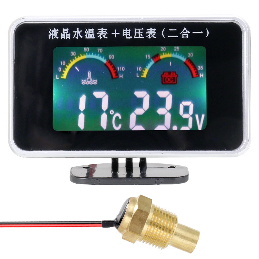 2in1 LCD Digital Pengukur Temperatur Air + Voltmeter Tekanan Air untuk Mobil 12-24V Water Temp Temperature M10