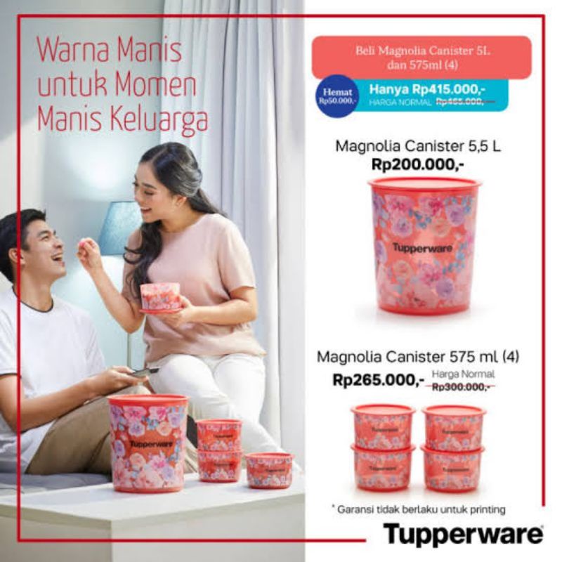 PROMO PRICE  Tupperware Magnolia Canister Set (5 Pcs) // Toples Nature Flower Fitur One Touch Wadah 