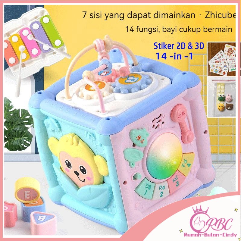 【Ready Stock】Mainan 14 in1 Multifungsi Balita Bayi Musik Hexahedron Geometris Blok Bangunan Bayi Pencerahan Mainan Edukasi Bayi