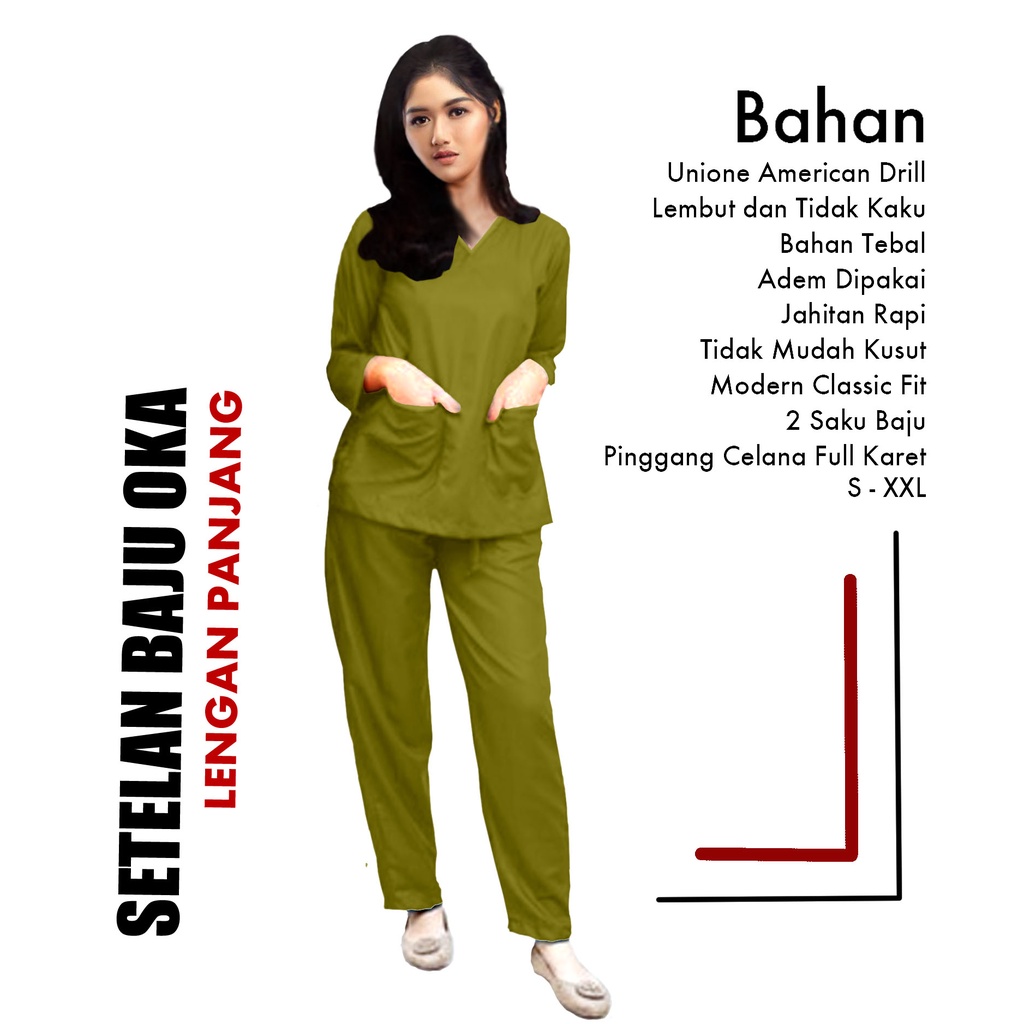Setelan Baju Oka Lengan  Panjang Trust Wear Ok Perawat Termurah Hijau  Lemon
