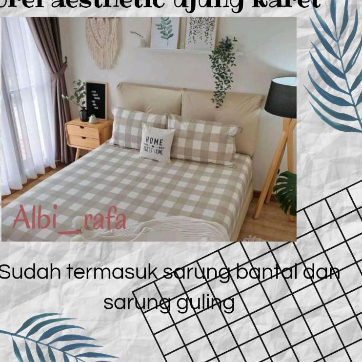 ❉ sprei motif kotak aesthetic ukuran //// kotak hitam/abu/merah/biru/putih ☉