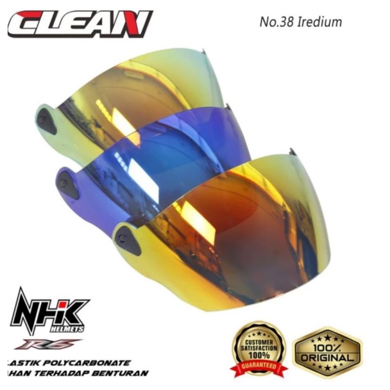 kaca helm NHK R6 iridium merah,biru,gold original clean