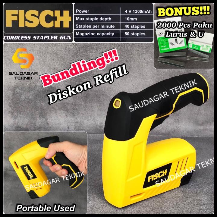 Mesin Paku Staples Tembak 2 In 1 Baterai Fisch Cordless Stapler Gun