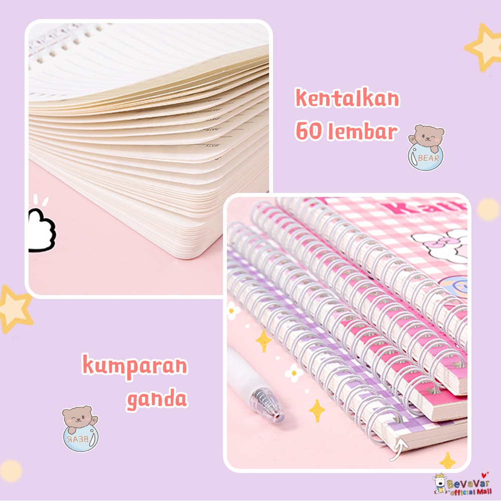 BEVAVAR Notebook Ring Motif A5 60Lembar/Buku Tulis Ring/Buku Catatan Lucu