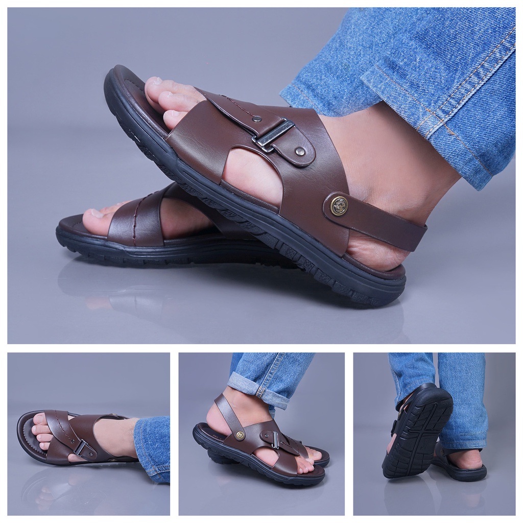 Sandal Kulit Sendal Slop Keren Kekinian Casual Original Kulit Pu  Model Terbaru ESD02 Produk Premium Cod BISA COD