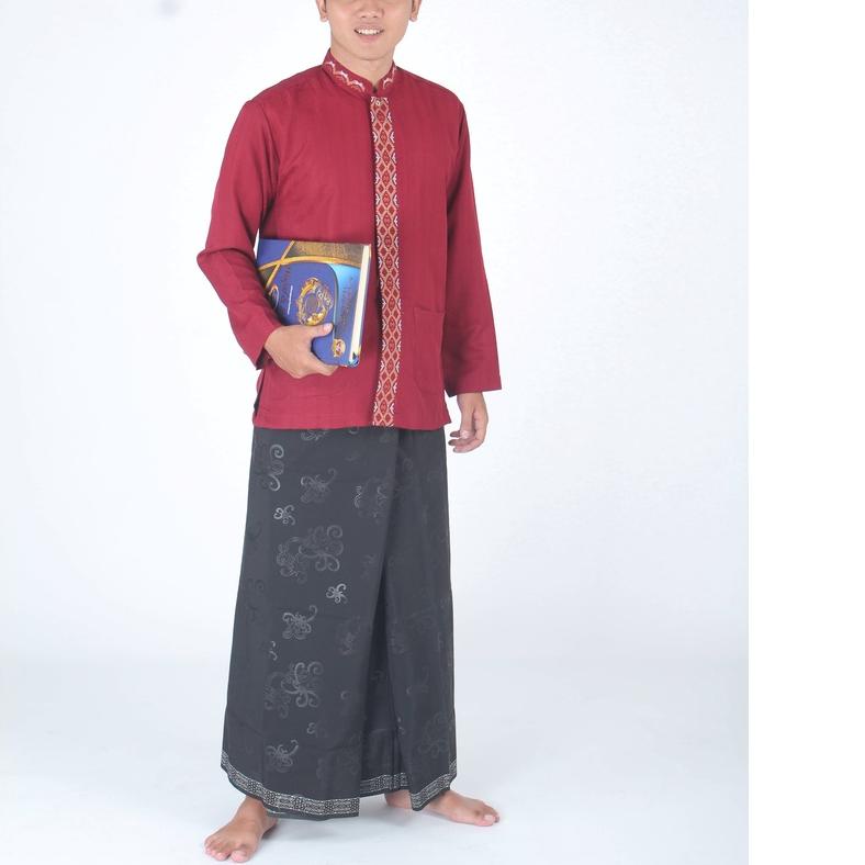 ✿ Sarung Hitam Muslim Pria Papua Mas Halus Sutra Samarinda Ukuran Jumbo Lengkap Dengan Dus ➵