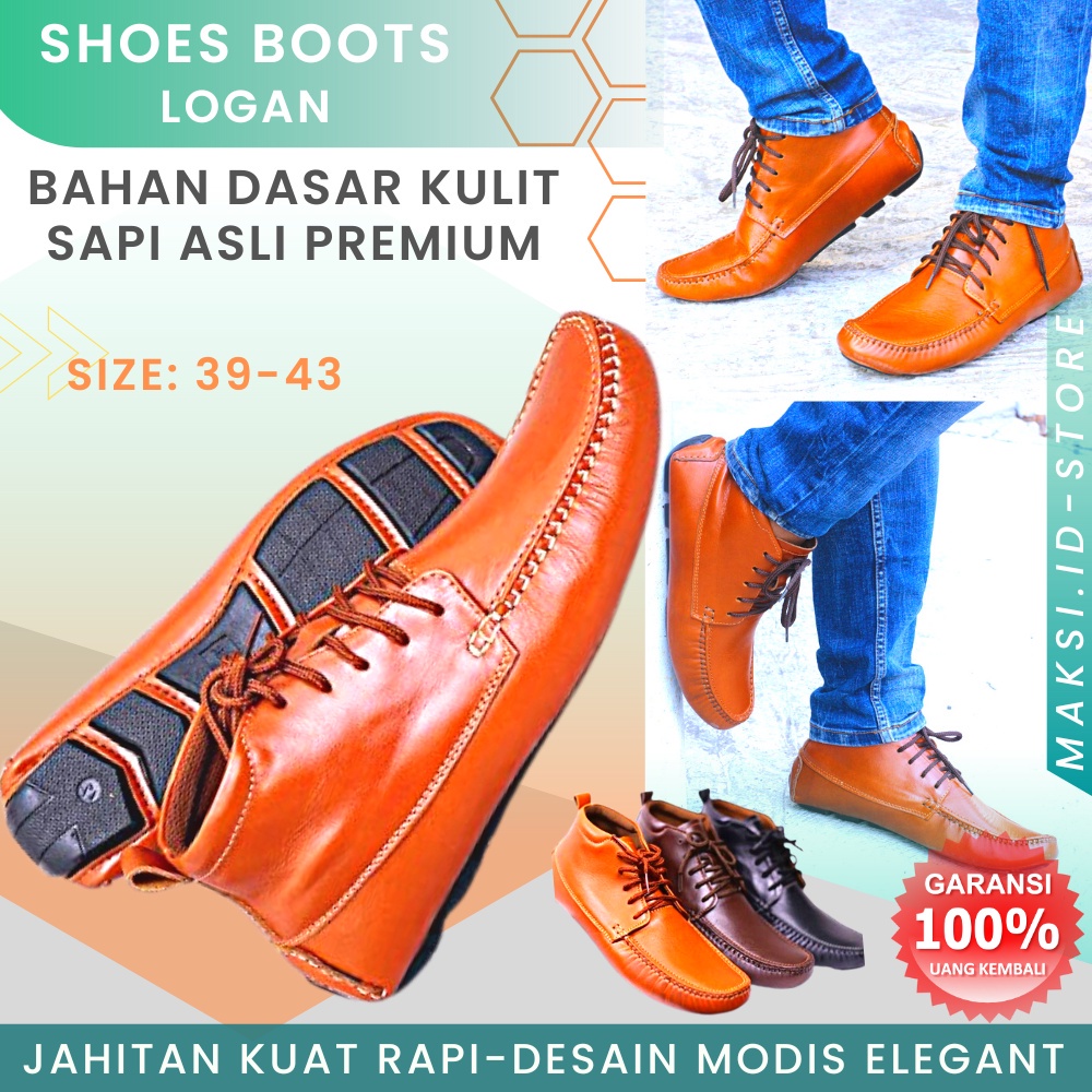 Sepatu Boots Kulit Original Sepatu Boots  Kulit Sapi Asli LOGAN LEATHER SHOES  BAHAN FULL KULIT SAPI ASLI DESAIN KEREN BISA COD