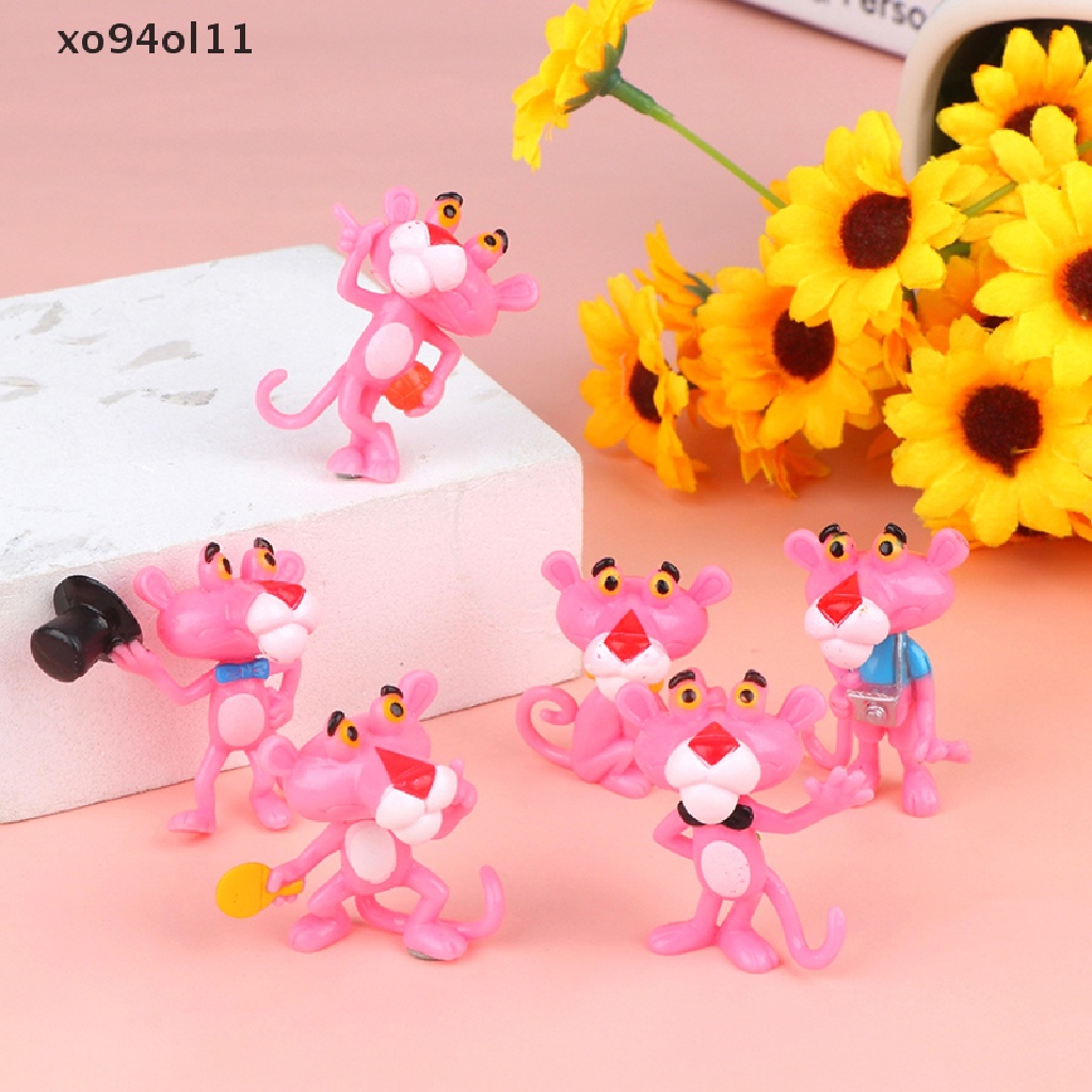 Xo 6Pcs Boneka Hewan Pink Panther Tokoh Anime Model Desktop Lucu Hiasan Mobil Dekorasi Rumah Mainan Anak Boneka Doll Mikro Landscape Ornamen Sisipan Kue OL