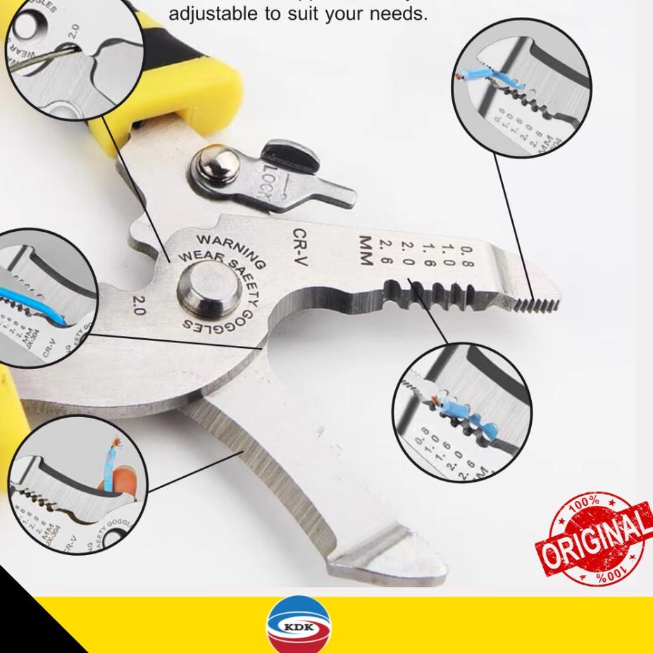 ✷ TANG POTONG KUPAS KABEL KDK MULTIFUNGSI 7" tumpul ✺