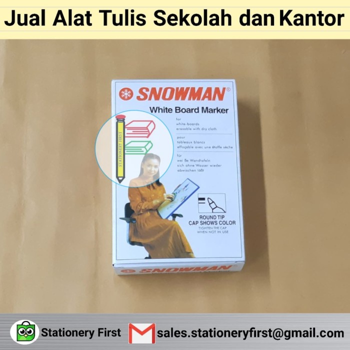 Spidol White Board Papan Tulis Kaca Snowman BG-12 Hitam Black Ecer