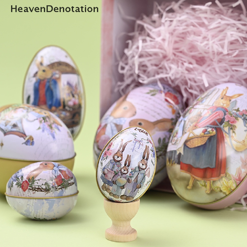 [HeavenDenotation] 1pc Easter Egg Tinplate Box Kartun Kelinci Dicetak Telur Permen Kotak Coklat HDV