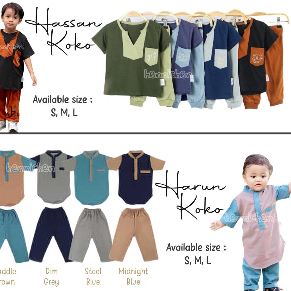 New TWIN TIGER HARUN KOKO /HASAN KOKO SETELAN BAJU ANAK KOKO MUSLIM BAJU LEBARAN ANAK LAKI LAKI SML 