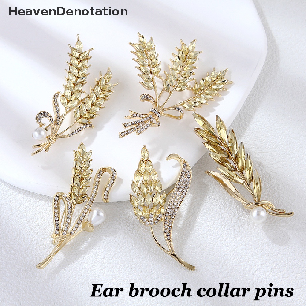 [HeavenDenotation] Golden Ear Of Wheat Bros Wanita Halus Berlian Imitasi Gandum Telinga Bros Kerah Pin Jas Bros Perhiasan HDV