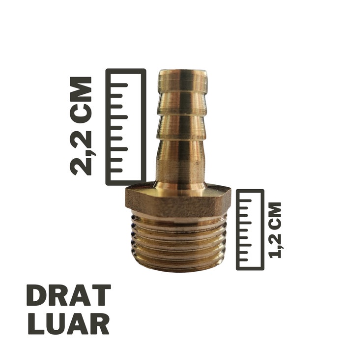 Nepel selang drat LUAR kuningan 1/4&quot; x 1/2&quot; / sok selang kuningan