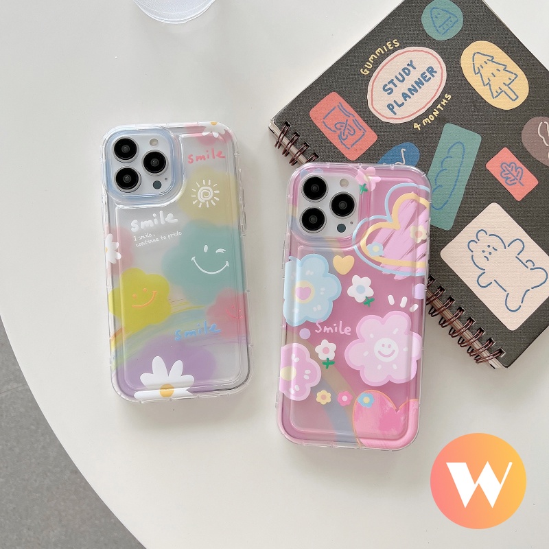 Smile Lucu Airbag Shockproof Case Untuk Realme C25 C33 C15 C21Y C35 C3 C25Y C12 C1 C20 C25s C11 Realme 6i 5 5i 5s C20A C11 2021 C2 Ins Korea Watercolor Flower Soft Tpu Back Cover