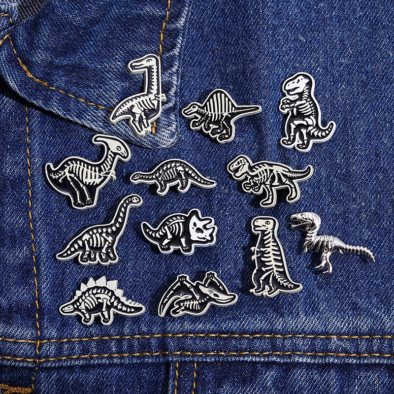 Bros Kerangka Hewan Lucu Dinosaurus Tengkorak Kerah Pin Kartun Keren Punk Lencana Ransel Topi Pin Kreatif Perhiasan Hadiah Untuk Teman