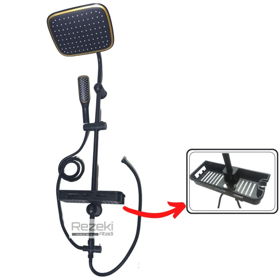 {Valenzolshop} Shower Tiang Set Antik Black Gold - Rain Shower Mandi Warna Hitam
