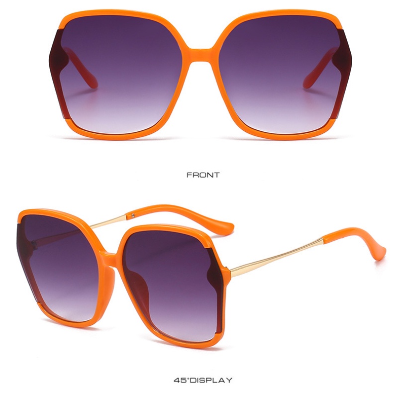 (YUZHU) Western Fashion Oversized Frame Square Metal Temple Sunglasses Wanita Gaya Retro Sederhana Pantai Kacamata Perlindungan UV