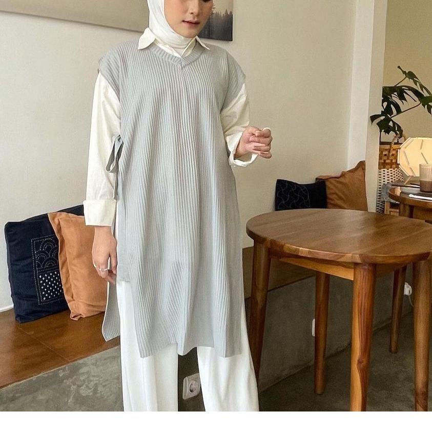 ➬ Vest Rompi Rajut Long Tali Tunik / Vest Rompi Tali Outerwear Rajut ۞