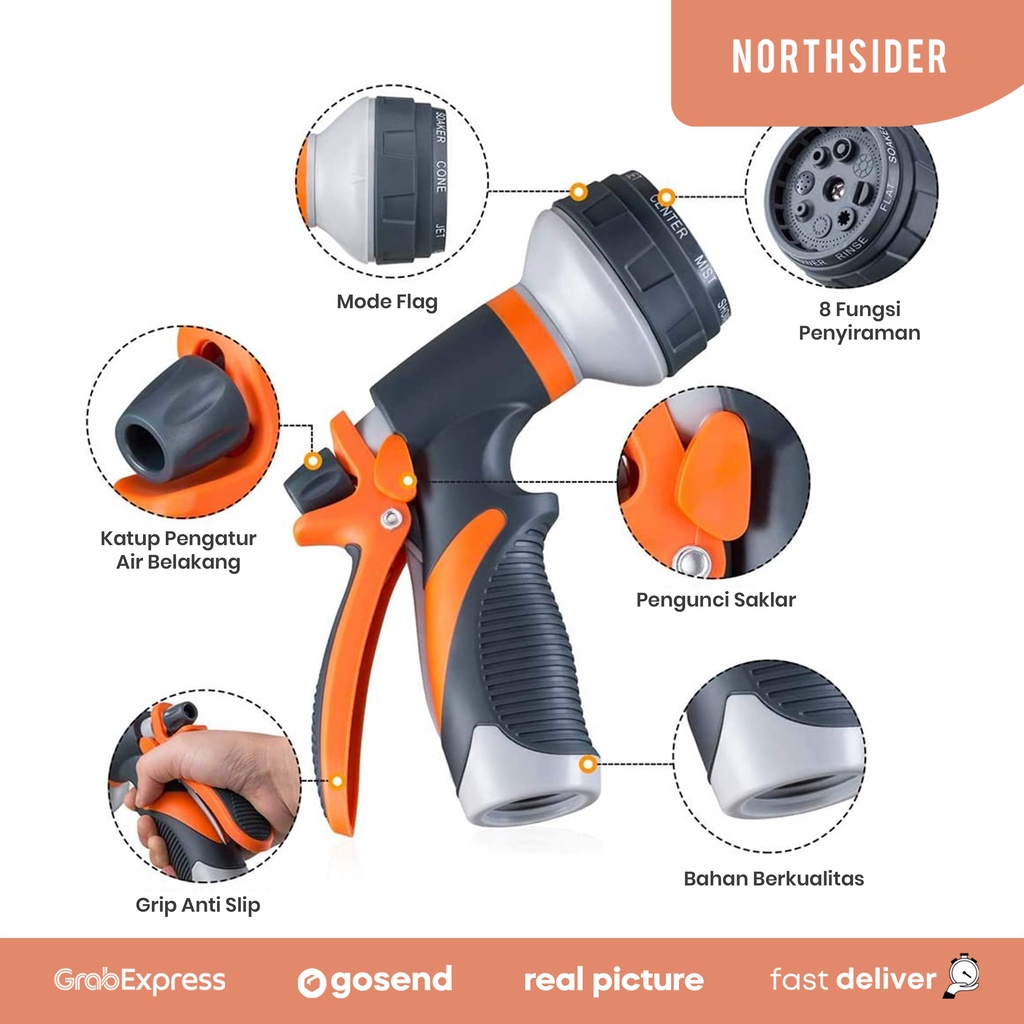 SEMPROTAN AIR 8 HOSE NOZZLE SPRAY GUN CUCI MOBIL MOTOR TAMAN LBN-006