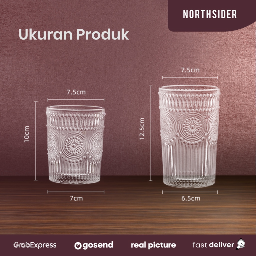 GELAS KACA TEH KOPI MINUMAN WHISKY BIR ROMANTIC VINTAGE GLASS